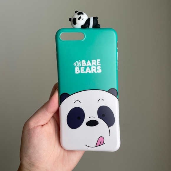 3D Cartoon We Bare Bears Soft Silicone Cases for iPhone 8 Plus, Green & Pink - Picture 2 of 5